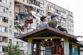 The consequences of the explosion in a residential building in Darnytskyi district of Kiev
