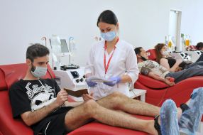 The man donates blood