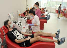 The man donates blood