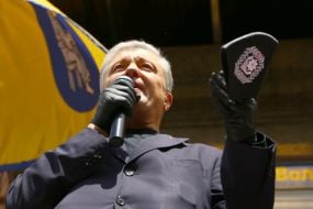 Petro Poroshenko talks to protesters in support of it