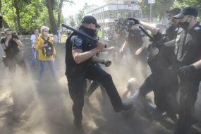 A fight between protesters and police near the Verkhovna Rada