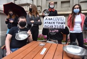 Picket participants in medical masks