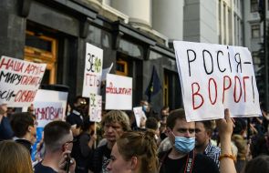 Protest against the truce, "Our army - the guarantor of peace, and the Russian occupier" near the Office of the President