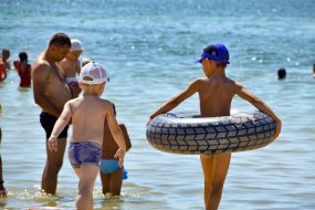 People swim in the Black Sea