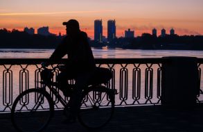 Cyclist on the Dnieper embankment