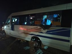 A bus that was fired upon on the Kyiv-Kharkiv highway