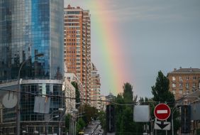 Rainbow in the sky after the rain
