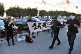 Vegan picket against the oceanarium in Lviv