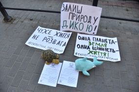 Vegan picket against the oceanarium in Lviv