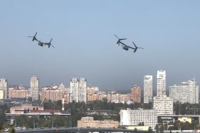 American CV-22B Osprey planes fly over Kyiv