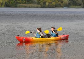 Activists collect garbage on the Dnieper