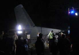 The crash site of a military plane in the Kharkiv region