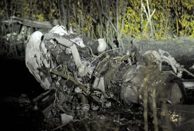 The crash site of a military plane in the Kharkiv region