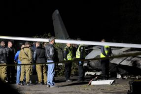 The crash site of a military plane in the Kharkiv region