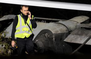 The crash site of a military plane in the Kharkiv region