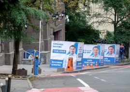 Campaign posters with the image of Sergei Shakhov