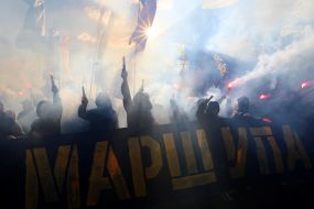 Participants of the march on the occasion of the Day of the Defender of Ukraine