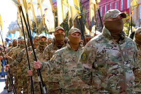 Participants of the march on the occasion of the Day of the Defender of Ukraine