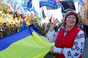 Participants of the march on the occasion of the Day of the Defender of Ukraine