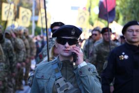 Participants of the march on the occasion of the Day of the Defender of Ukraine