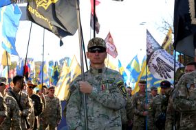 Participants of the march on the occasion of the Day of the Defender of Ukraine