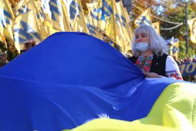 Participants of the march on the occasion of the Day of the Defender of Ukraine