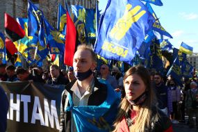 Participants of the march on the occasion of the Day of the Defender of Ukraine