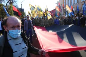 Participants of the march on the occasion of the Day of the Defender of Ukraine