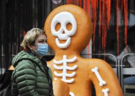A woman in a medical mask