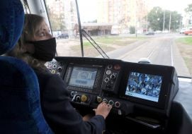 Tram driver in a medical mask