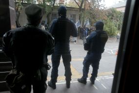 Law enforcement officers near the Shevchenkivsky District Court of Kyiv