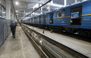 Поезд на территории депо "Оболонь" Киевского метрополитена