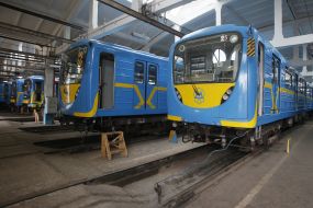 Trains on the territory of the Obolon depot of the Kyiv metro
