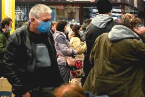 Crowd of shoppers in Epicenter shopping center