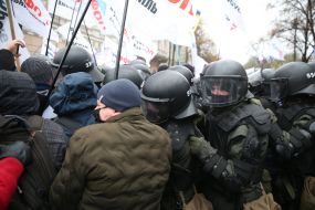 Protesters and law enforcement officers