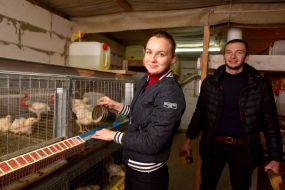 Maxim Galka and his wife Nastya on a mini-poultry farm