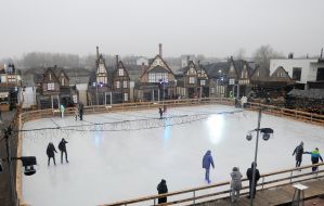 Ice rink in the winter town