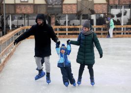 Ice rink in the winter town