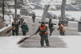 Snow removal on the street in Kiev
