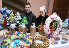 Charity fair of Christmas and New Year decorations