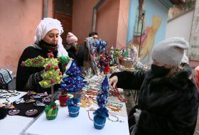 Charity fair of Christmas and New Year decorations