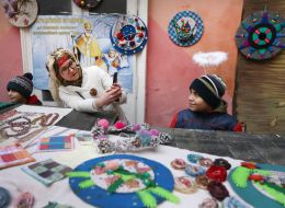 Charity fair of Christmas and New Year decorations