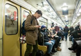 Passengers in a subway car
