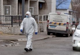Police near the hospital where the fire broke out