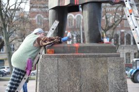 Bandera monument covered with red paint