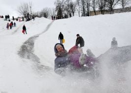 Sledding from the slide