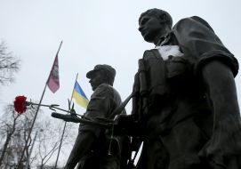 Laying flowers to the Monument to the soldiers who died in Afghanistan