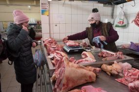 Meat on the counter  at one of the markets in Zaporozhye