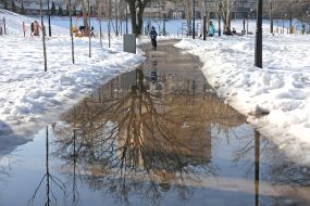 A flooded path in a park in Kyiv