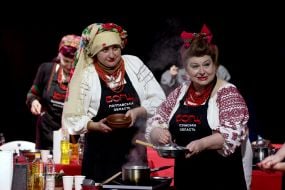 Women prepare borsch